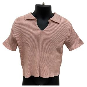 NWT Cotton On Kids Girls Knit Polo Sweater Sz 6 Pink With Silver Sparkles